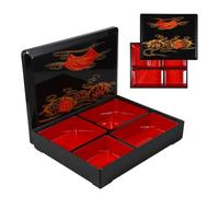 Housoutil Japanese Sushi Box, Compartment Japanese Sushi Cooking Box, Wood Grain Cover Black Abs Bento Lunch Box for Restaurant, School and Home