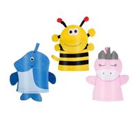 Housoutil Kids Bath Mitts 3Pcs Cartoon Animal Exfoliating Shower Gloves Washcloths for Toddlers with Hanging Loop for Easy Storage