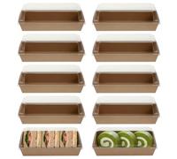 Housoutil Kraft Paper Sandwich Packaging Boxes with Transparent Lids 10Pcs Rectangular Takeaway Containers for Sandwiches Cakes Bread and Snacks Bakery Packing Boxes for Restaurants and Picnics