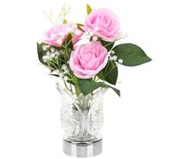 Housoutil LED Rose Lamp Flower Vase Night Light with Pink Glass and Plastic Material Lightweight Design for Bedroom Or Nightstand Home Decor