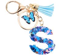 Housoutil Letter for with Handmade Heart, Tassel Keychain Butterfly Resin Crystal Charm Small Size Decorative Keyring Bag Women for Purse Backpack