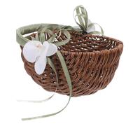 Housoutil Lightweight Coffee Plastic and Rattan Bride Flower Basket with Handle, Wear Resistance and Romantic Style for Religious Events and Special Occasions