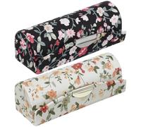 Housoutil Lipstick Holder 2Pcs with Mirror Floral Pattern Cloth Storage Boxes Black White for Travel Makeup and Daily Cosmetic Use