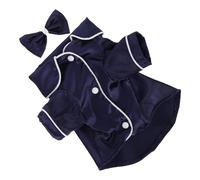 Housoutil Luxury Faux Silk Dog Pajamas with Bowknot Headband, Breathable Two-legged Puppy Sleepwear Shirt for Indoor Sleep and Pet Photoshoot, Soft and Comfortable Size M in Blue