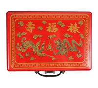 Housoutil Mahjong Holder with Storage and Large Wooden Box Capacity Smooth Rounded Edges Retro Style Red Mahjong Organizer Rectangular Other Items