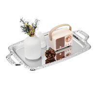 Housoutil Metal Serving Tray, Silver Rectangular Antique Serving Platter, European Retro Style Tray for Cookies, Charcuterie, Snacks, Desserts, Fruit, Party Food (39. 00x23. 00x1. 70cm)