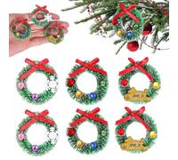 Housoutil Mini Christmas Wreath, 6pcs Dollhouse Artificial Xmas Small Wreath, Miniature Xmas Tree Frost Sisal Hanging Artificial Ornaments for Dollhouse Embellishments Decoration