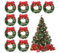 Housoutil Mini Christmas Wreath Ornaments, 10pcs Xmas Tree Hanging Wreaths with Bell, Artificial Dollhouse Decoration for Dollhouse Door Windows Christmas Tree