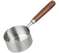 Housoutil Mini Oil Pouring Pot, 125 Ml Non Stick Sauce Pan with Pour Spout, Small Stainless Steel Pan with Wooden Handle for Heating Oil and Sauces at Home
