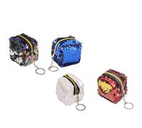 Housoutil Mini Square Sequins Coin Purses 4Pcs Handheld Change Storage Pouches with Keyring Portable Wallets for