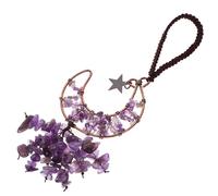 Housoutil Moon Crystal Hanging Ornament for Car Rearview Mirror, Handmade Purple Amethyst Crystal Pendant Tassel, Rear View Mirror Decoration Suitable for Vehicle Interior and Home Wall