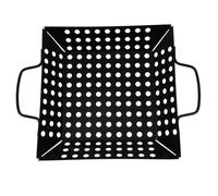 Housoutil Non-Stick Grill Pan Meat Grill Plate BBQ Tray with Drain Hole for Vegetables and Meat Black Carbon Steel Strong Durability Heat Resistant Outdoor BBQ Accessory