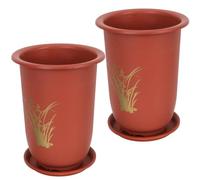 Housoutil Orchid 2pcs Resin Holes Drainage Pot Saucer and Plant