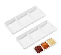 Housoutil Pack of 2 6 Inch Pure White Ceramic Dipping Tray Ceramic Dipping Serving Tray with 3 Compartments Rectangular Divided Sauce Bowls for Dish Soy Sauce