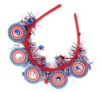 Housoutil Patriotic Independence Day Headband with Red White Blue Star Donut Garland Design, Fits Hair Types with Comfortable Plastic and Fabric Materials, for Patriotic Parties and Festive