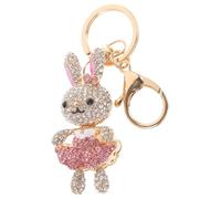 Housoutil Pink Rubber Keyring Small Bunny Decor Rabbit Keychain Pendant Glitter Rabbit Pendant Zinc Alloy Suitable for Bag Desktop Ornament