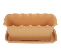 Housoutil Plastic Rectangular Window Box Planter Pot Tray Small Light Brown Wave Edge Vegetable and Flower Growing Container for Outdoor Garden and Balcony Use