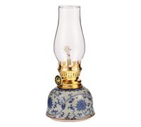 Housoutil Porcelain Oil Lamp, Vintage Ceramic Kerosene Hurricane Lantern for Tea Room Tabletop, Antique Chamber Light for Home Decoration Ambient Lighting and Tea Room Accent with Antique Style