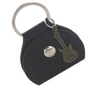 Housoutil Portable Pu Guitar Pick Bag with Metal Guitar Shape Pendant Compact Keychain Carry Holder for Other Small Things