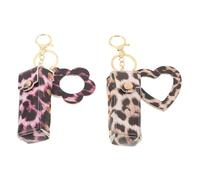 Housoutil PU Leather Lipstick Organizer Pouch with Mirror Leopard Print Snap Button Lipstick Case Holder for Travel Makeup Storage in Khaki Heart and Pink Floral for Women