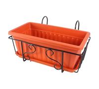 Housoutil Rectangular Hanging Flowerpot Rack Tray and Iron Frame, Small Brick Red Plastic Planter Box for Balcony Gardening, Planting Pot Shelf for Vegetable and Flower Cultivation