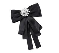 Housoutil Rhinestone Bow Tie Brooch Corsage Pin for Women'S Party Shirt Accessories Floral Lapel Decoration Black