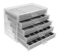 Housoutil Rock Display Case with 5 Tiers Grid Compartments, Acrylic Rock Collection Holder Storage Organizer Suitable for Crystal and Seashell Display, 18 and 6 Grid Sections with Half Ring