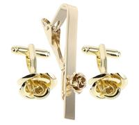 Housoutil Rose Flower French Cufflinks and Tie Clip Set, Golden Copper Suit Accessories, Keeps Necktie in Place for Men and Women, Weddings and Formal Events