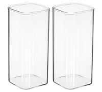 Housoutil Square Glass Breakfast Cup 14Oz High Borosilicate Glass Microwave Safe Clear Drinking for Milk Juice Coffee at Home Office