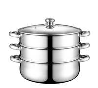 Housoutil Stainless Steel 3 Tier Steamer, 3-Layer Vegetable Steamer Pot, Induction Hob Saucepan for Vegetable Dumpling Cooking, Work with Gas, Electric, Grill Stove Top