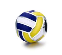 Housoutil Sterling Silver Volleyball Shaped Loose Beads for DIY Accessories Creative Durable Jewelry Tool with White Yellow Blue Colors for Bracelet Keyring Making