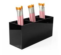 Housoutil Three Compartments Cosmetic Brush Holder Acrylic Desktop Makeup Organizer for Lipsticks Eyebrow Pencils Cream Storage Box for Office and Home Black