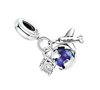 Housoutil Traveler Charms Globe Pendant Silver Adventure Charm for DIY Jewelry Making Blue Zircon Plane Camera Dangle for Bracelets Necklaces Keychains for Mother Day