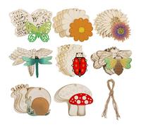 Housoutil Unfinished Featuring 40pcs Insect with Cutouts and Wooden Flower Jute Ropes, Versatile Display Woodcrafts Intricate Detailing, for Porch Decoration and Garland Making