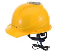 Housoutil USB Charging Safety Helmet with Cooling Fan, V-shaped Airconditioned Hard Hat in Yellow, Plastic and Stainless Steel Construction, for Summer Outdoor Activities and Home