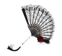 Housoutil Vintage Black Lace Handheld Fan with European Style Rose and Details Gothic Folding Fan for Womens Tea Parties Weddings Photo Shoots and Social Media Props