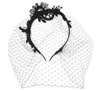 Housoutil Vintage Black Mourning Veil Headband for Women Bridal Wedding with Mesh Veil Headpiece, Fabric Material and Decorative Effect, Photography Prop and Elegant Hair Accessory