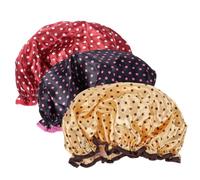 Housoutil Waterproof Double-layer Shower Caps Bathing Shower Hats 3pcs for Women, Lightweight Polyester with Elastic Band, Easy to Carry, for Cooking and Home Cleaning