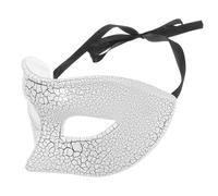 Housoutil White Plastic Half Face Halloween Mask for Adults with Crack Design, Wide View and Easy Communication, for Cosplay Events and Halloween Parties, Scary and Mysterious Costume
