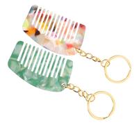 Housoutil Wide Tooth Detangling Comb Keychain 2Pcs Miniature Acetate Board Combs for Curly Hair Travel Accessory with Floral and Light Blue Designs for-The-Go Use