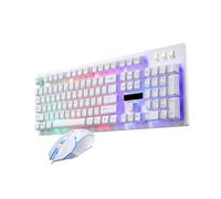 Housoutil Wired USB Keyboard and Mouse Set for Gamers, 104 Key Mechanical Feel, Wear-resistant Plastic Design with Non-conflict Keys, for Office and Cafe Use, White Colour
