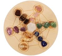 Housoutil Wooden Divination Desk Board with Crystal Stone Chakra Healing Stones Kit for Energy Balance and Decoration on Divination Table Or Living Rooms