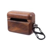 Housoutil Wooden Protective Cover for Wireless Earphone Charging Case Walnut Material Anti-drop Anti-skid Portable Earphone Storage Box Compatible with Apple Accessories