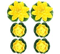 Housoutil Yellow Artificial Pond Plants Floating Lotus Flower 6Pcs Plastic Simulation for Garden Pond Decor