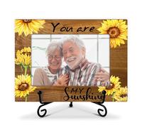 HOUSPEAK Sunflower Gift for Mom Wife Daughter Son Sister Girlfriend Wood Photo Frame, Home Table Decor Supplies You are My Sunshine Tabletop Picture Frame with Stand (4x6 Horizontal Photo) -09