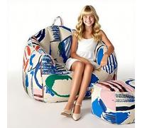 Housse de Pouf imprimé Graffiti (sans Rembourrage) Canapé 1 Place/2 Places for Adultes et Adolescents Fauteuil Ultra Doux Chaise Longue Portable avec Repose-Pieds(1-Seat-Cover)