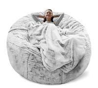 Housse de pouf rond (non rembourrée) en velours doux et confortable pour canapé-lit, salon, chaise paresseuse - Marron et gris neige 180 cm.