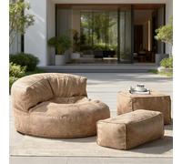 Housse de Pouf (sans Rembourrage) en Similicuir canapé Luxueux, Pouf Ottoman, Tabouret, siège au Sol, Meuble de Rangement for Animaux en Peluche for Adultes(Beige,Stool Three-Piece Set)