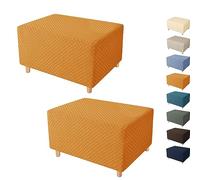 Housse élastique extensible pour pouf et repose-pieds rectangulaire, épaisse et lavable, protection de meubles (orange, 2 pièces) - Idéal pour la décoration et la protection de la maiso