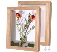 Houstimi Shadow Box Frame 8x10 Natural Wood Picture Frames 3D Deep Box 2 Pack Small Shadow Box Display Case Made of Solid Wood and Real Glass Internal Depth 0.6 inches for Wall Or Tabletop